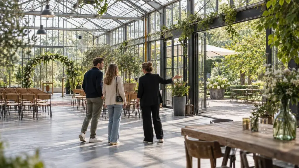 Bijzondere trouwlocaties vergelijken tijdens een bezichtiging op ruimte, sfeer en praktische mogelijkheden
