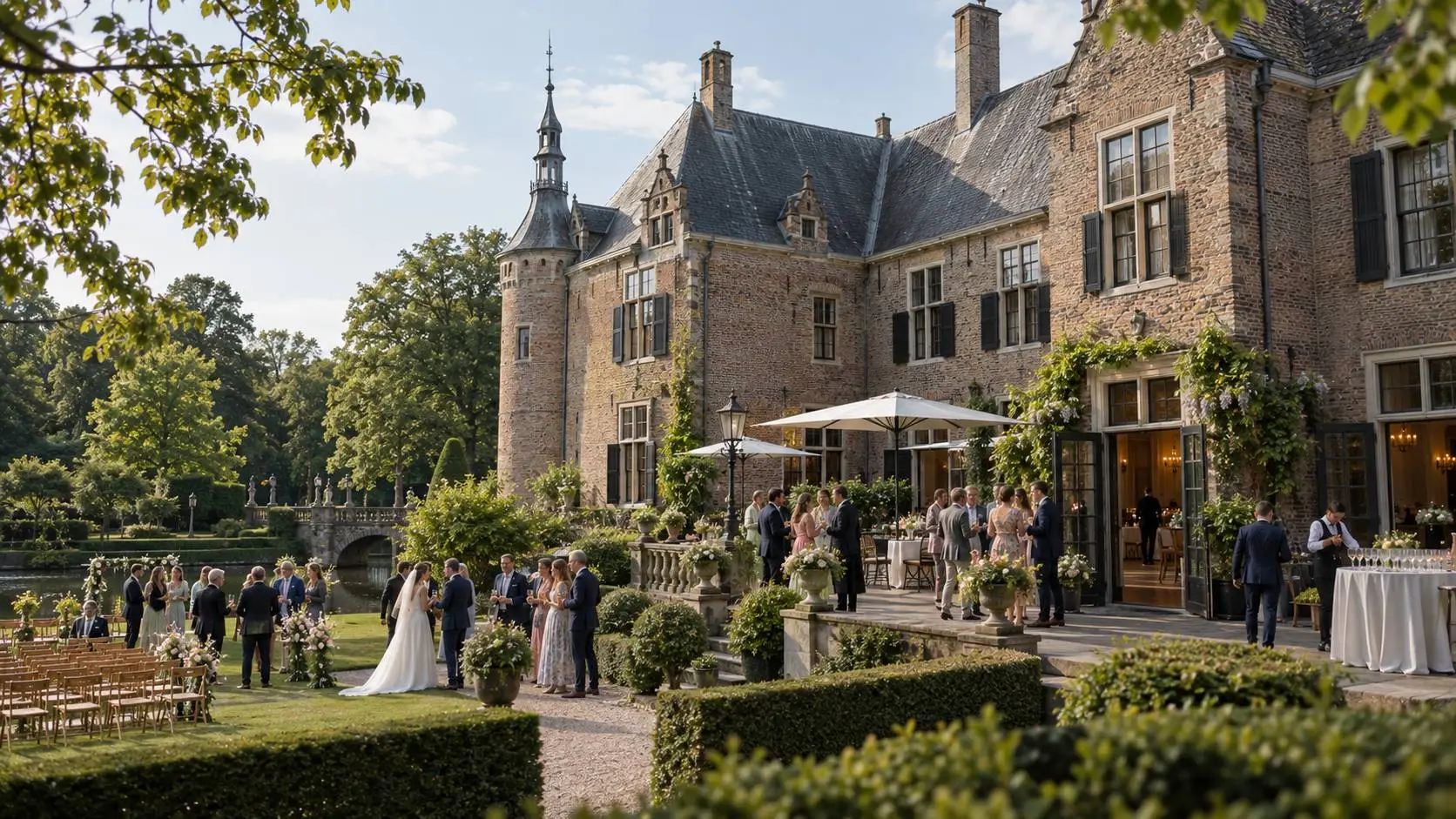 Kasteel trouwlocatie met historische architectuur, tuinen en ruimte voor een stijlvolle bruiloft
